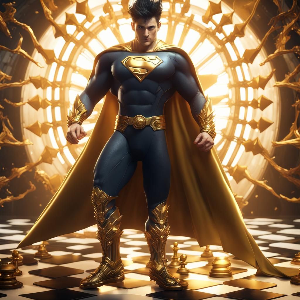 Golden Superhero with Sun Reactor Symbol