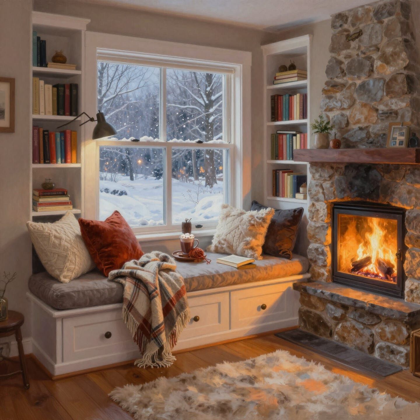 Cozy Winter Window Seat Oil Painting