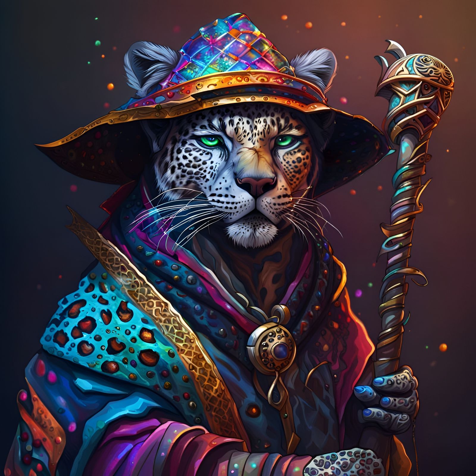 Leopard Wizard Humanoid with Staff: Hyperrealistic Art