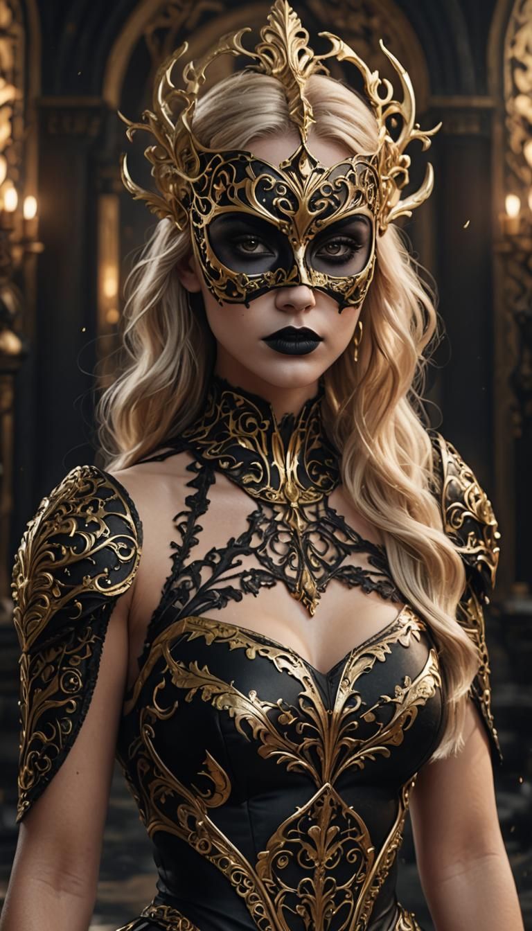 Woman in Black and Gold Mask: Fantasy Concept Art