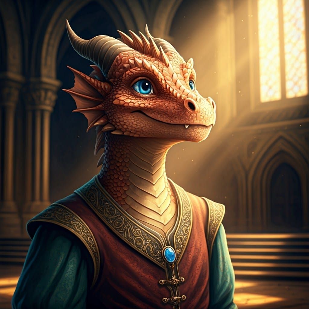 Young Dragonkin Noble in Temple Setting
