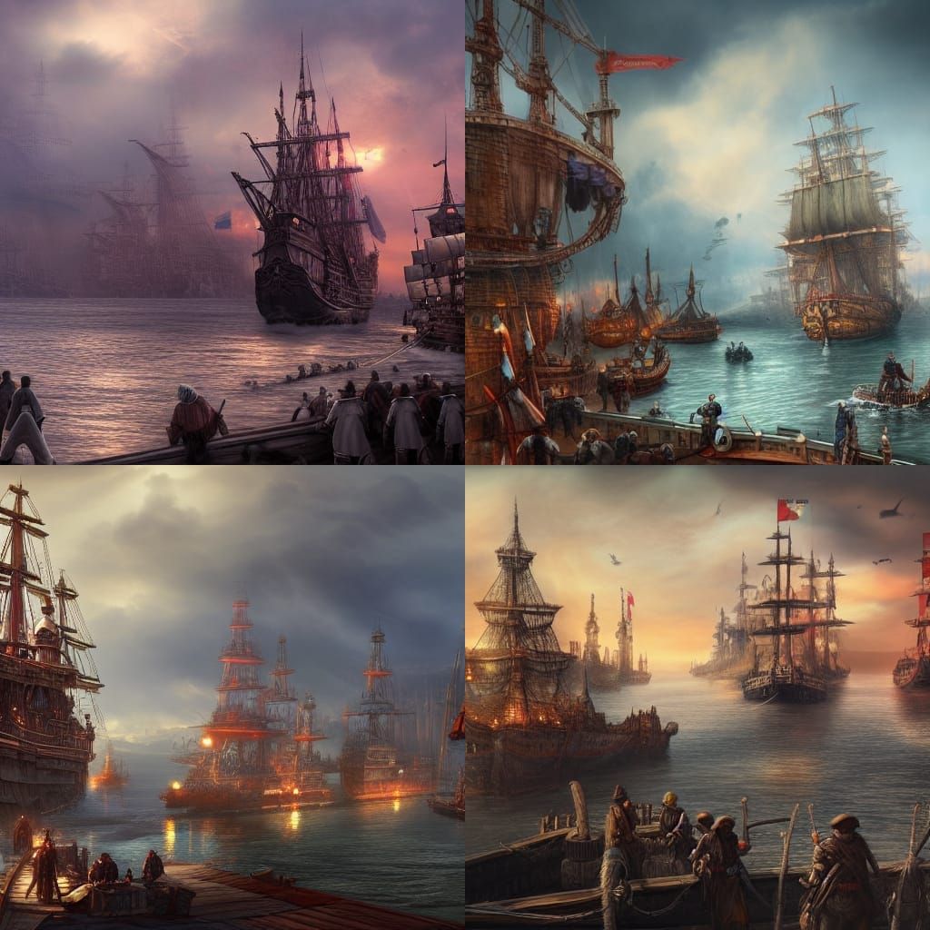 Pirate Harbor Scene with Monster Hunter Ship