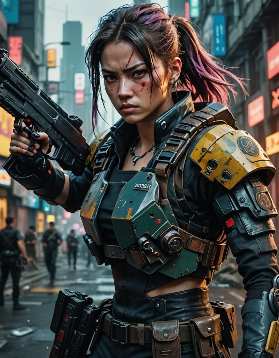 Cyberpunk Mercenary in 90s Animation Style