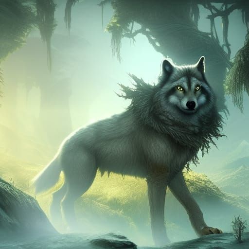 Detailed Wolf Matte Painting in Deep Color