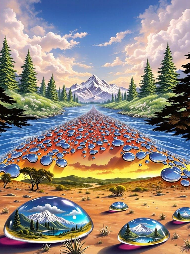 Surreal River of Music Notes Over Desert Water Drops