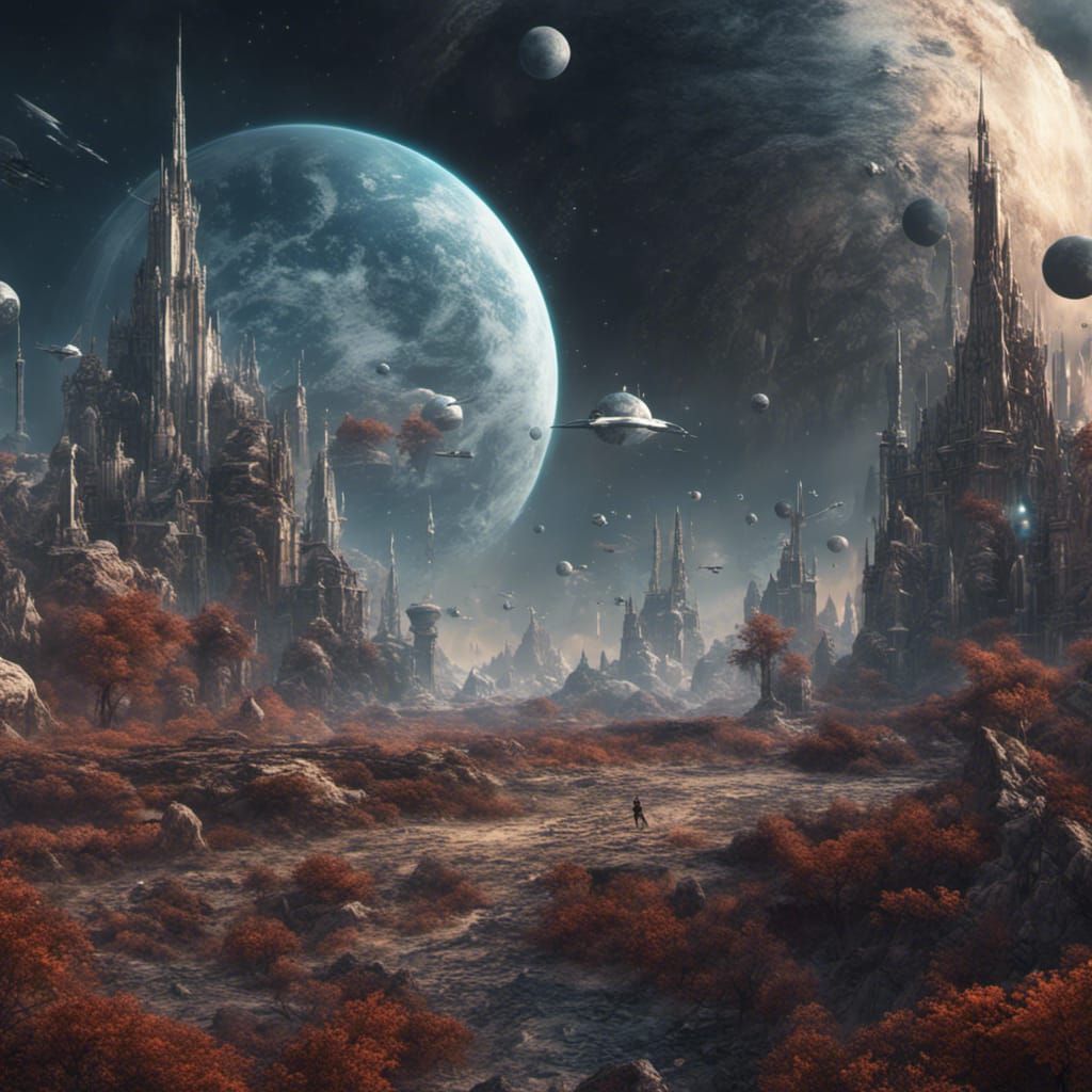 End of the world, people going to space, humanity ending, detailed matte painting, deep color, fantastical, intricate de...