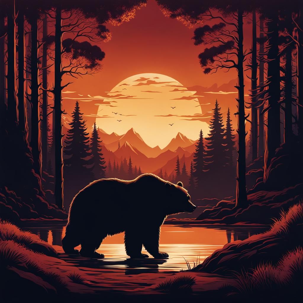 Detailed Matte Painting of a Bear Silhouette