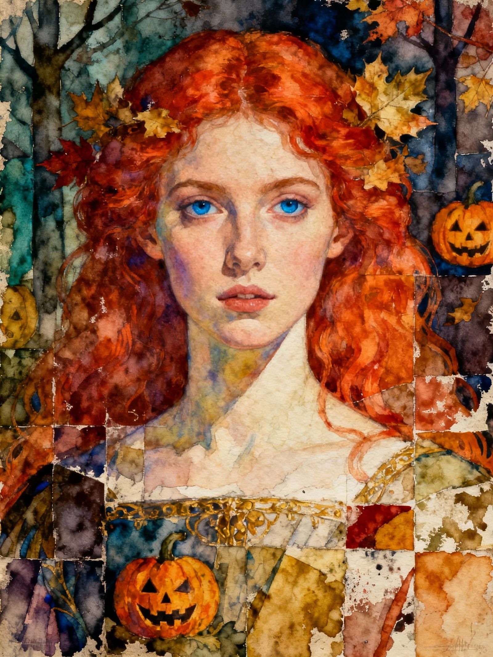 Enchanting Irish Beauty at Samhain in Aquarelle Style