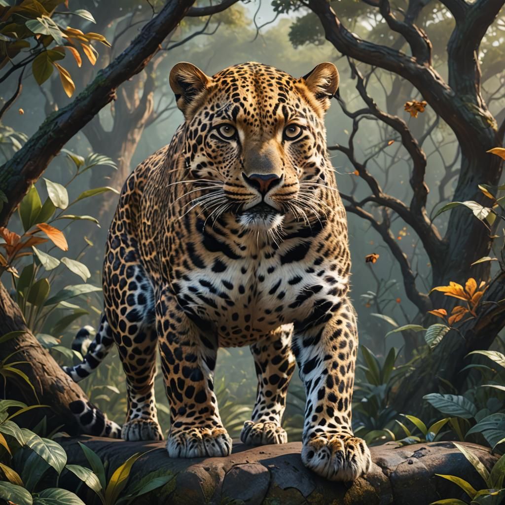 Leopard Changing Spots in Detailed Matte Painting