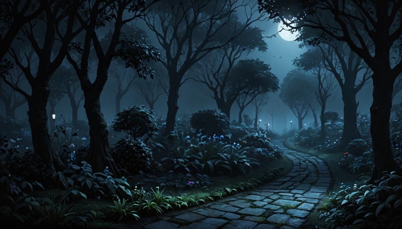 Enigmatic Garden Path at Night
