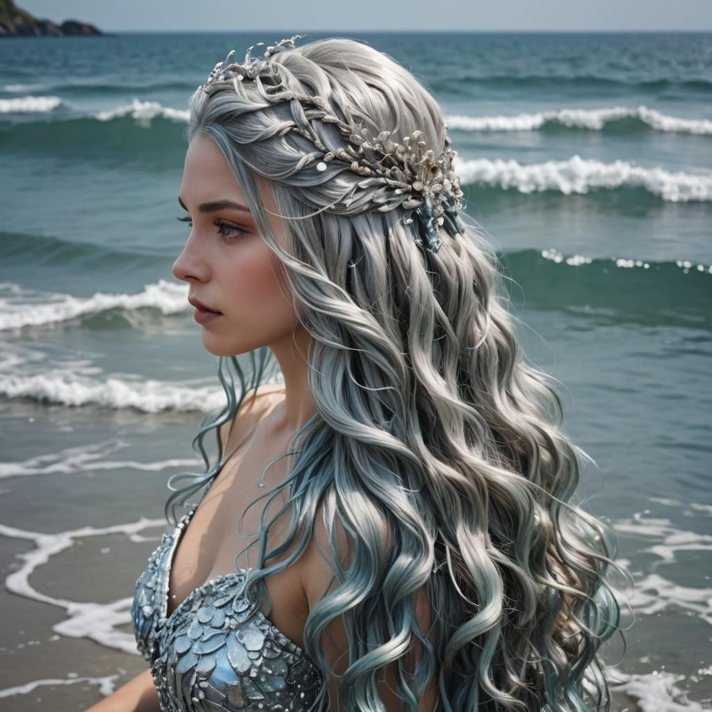 Enchanting Mermaid with Silver Hair in Ocean