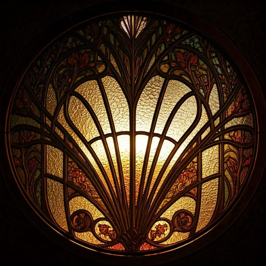 Art Deco Stained Glass Window with Woodland Nymphs