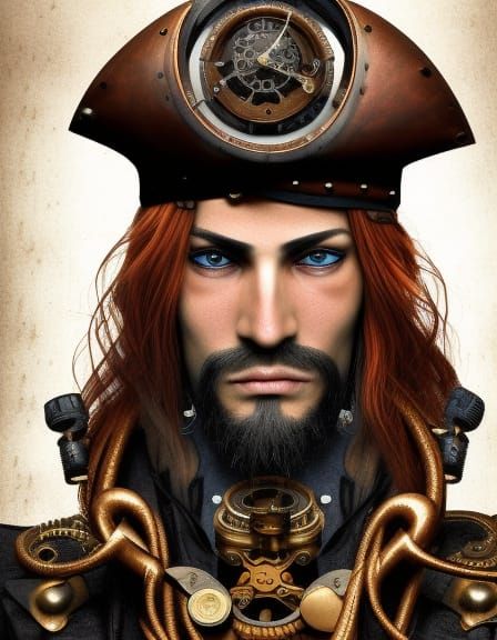 Steampunk Pirate Illustration in Dramatic Style