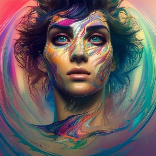 Psychedelic Zebra Portrait with Fluid Colors