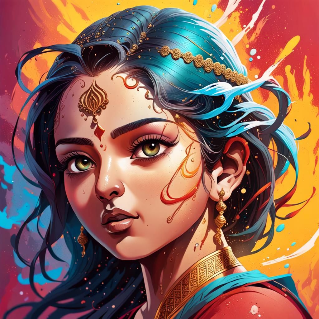 Intricate Calligraphy Splash Art with Color Depth