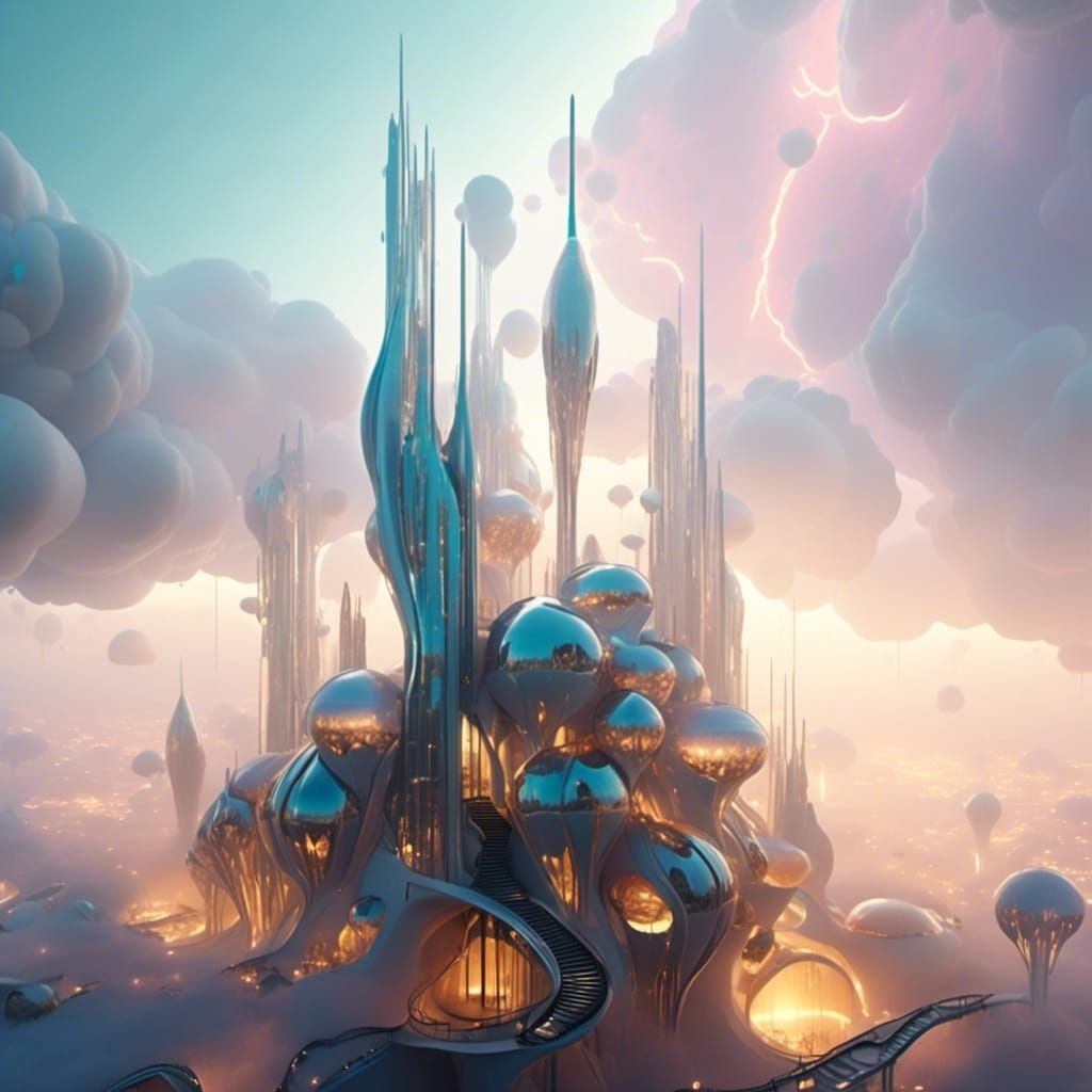 Ethereal Honeycomb City in the Clouds