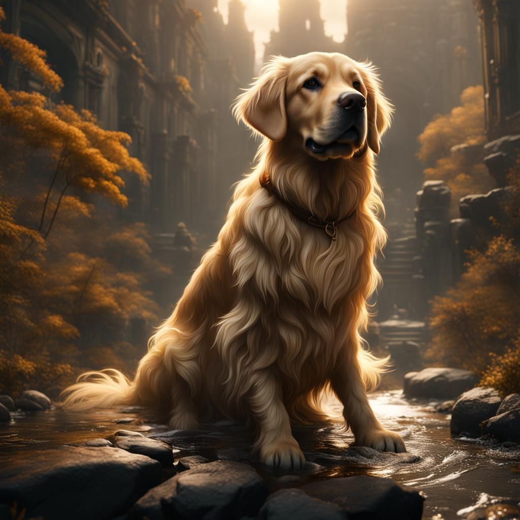 Detailed Golden Retriever Matte Painting