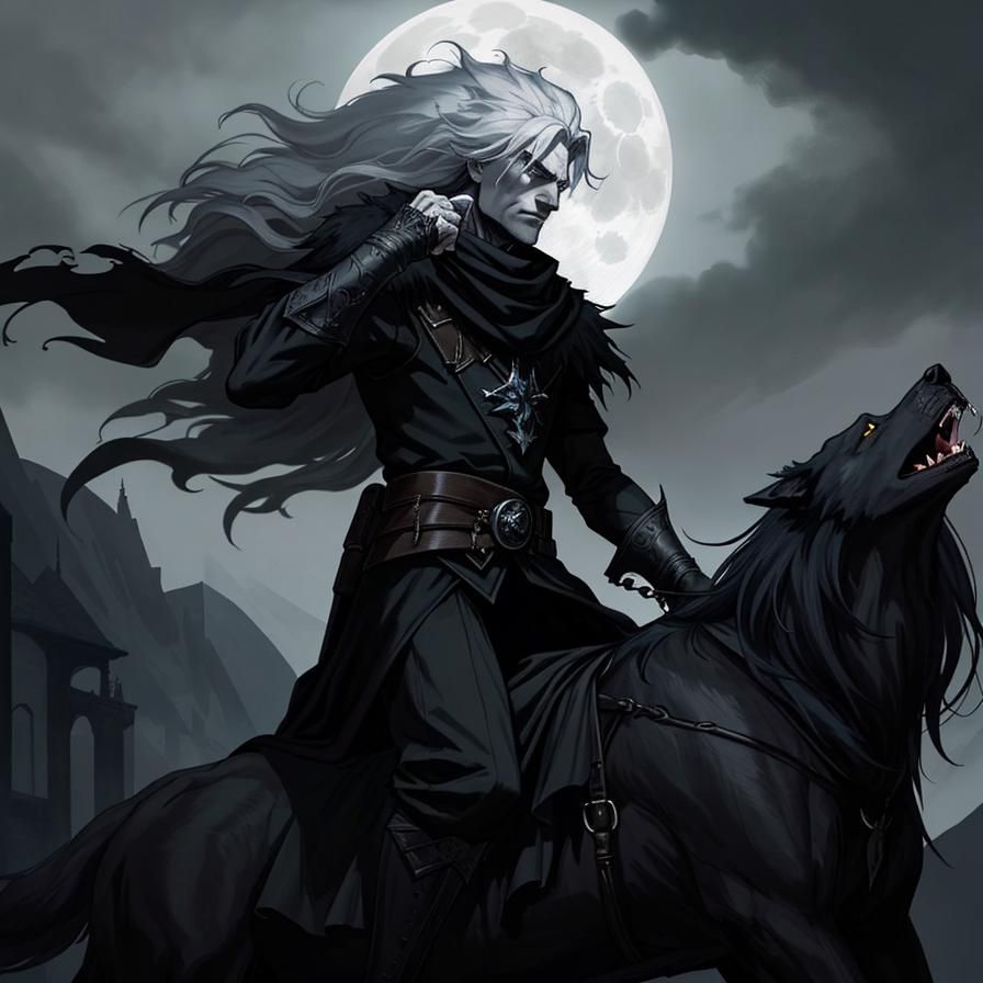 Man Riding Wolf in Dark Fantasy Art