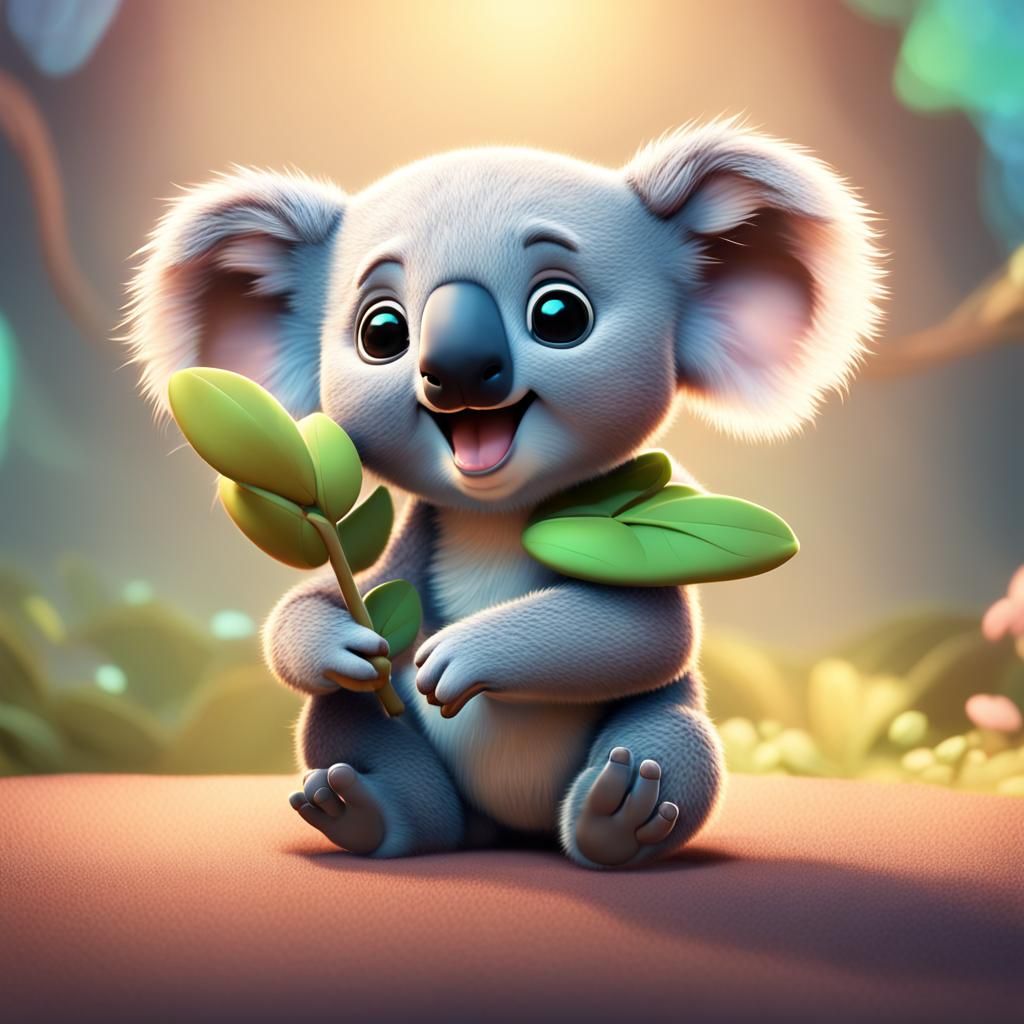 Cute Baby Koala in Pixar Style