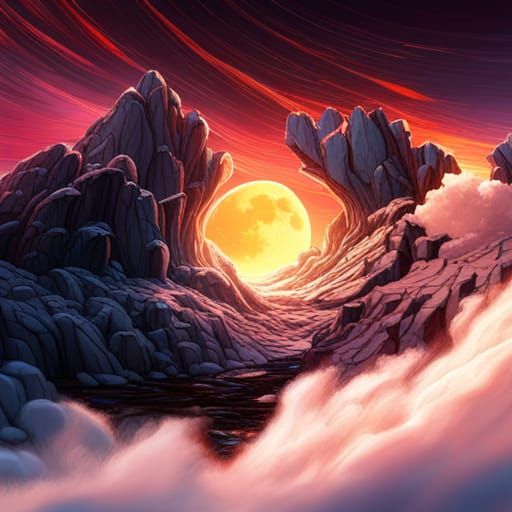 Exploding Moon: Detailed Matte Painting in Deep Color