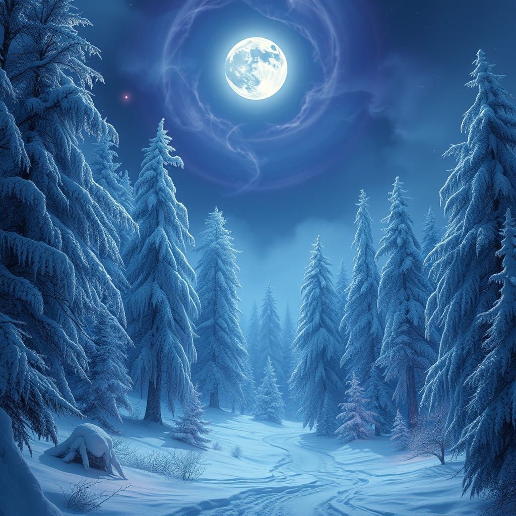 Mystical Winter Wonderland Unfolds Under Ethereal Glow