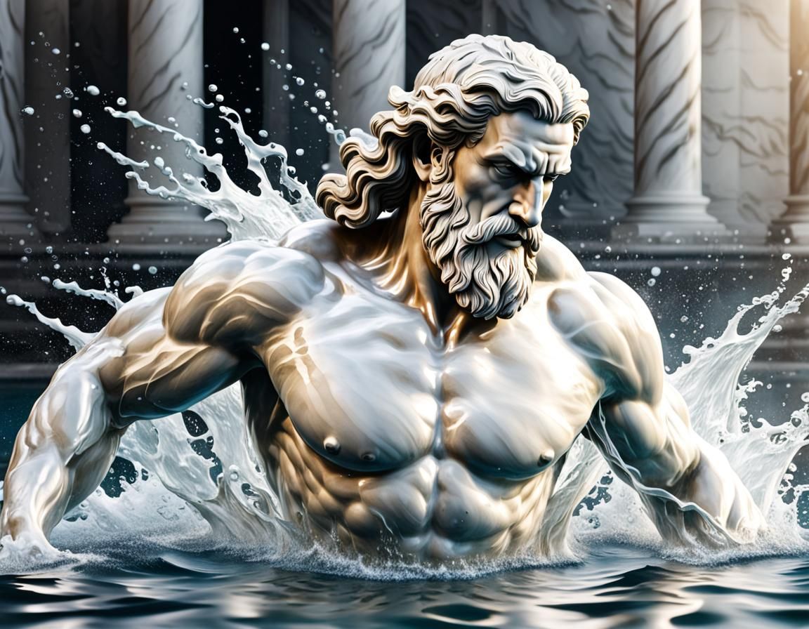Zeus Statue Swimming Breaststroke in Marble