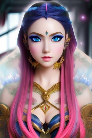 Ethereal Neon-Ink Anime Fairy Goddess