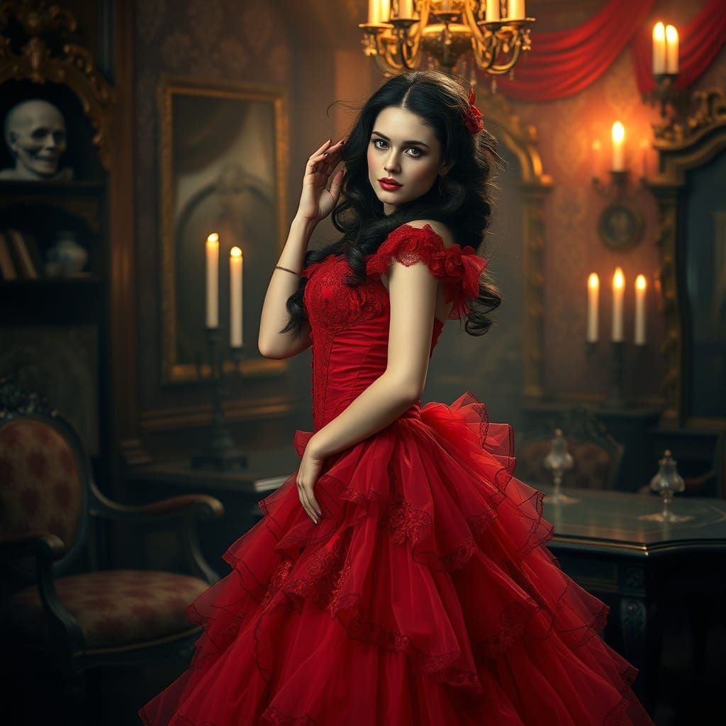 Mystical Victorian Woman in Red Dress