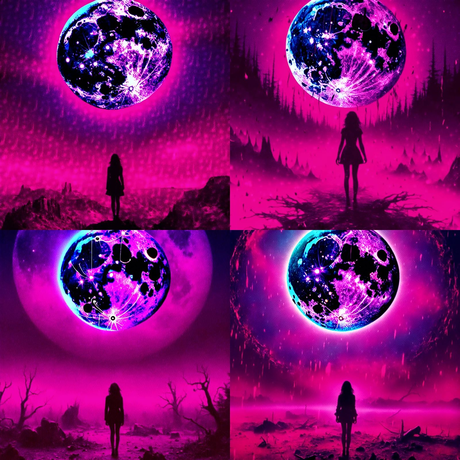 Synthwave Moon with Macabre Figure