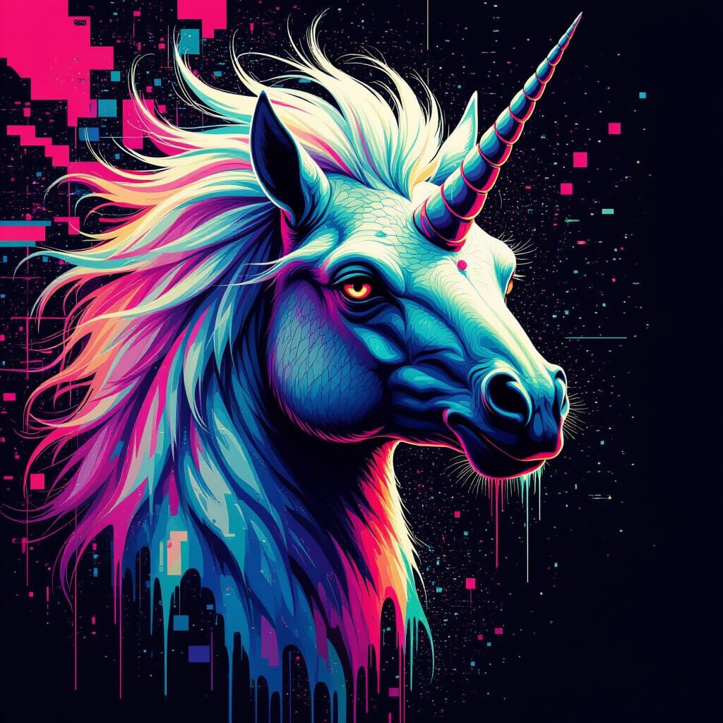 Hippogriff Glitch Art Portrait with Melting Mane