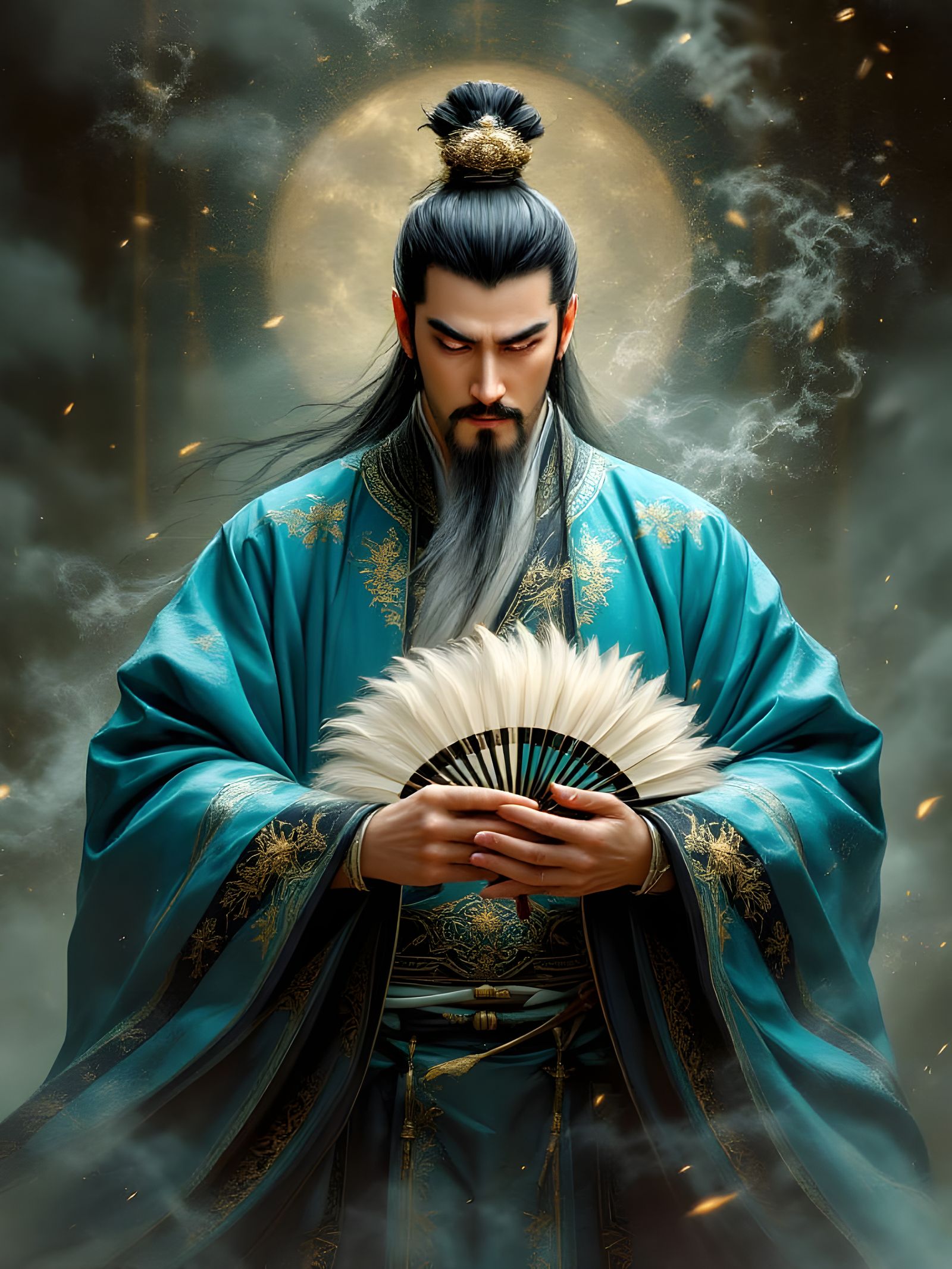 Zhuge Liang with his iconic crane-feather fan