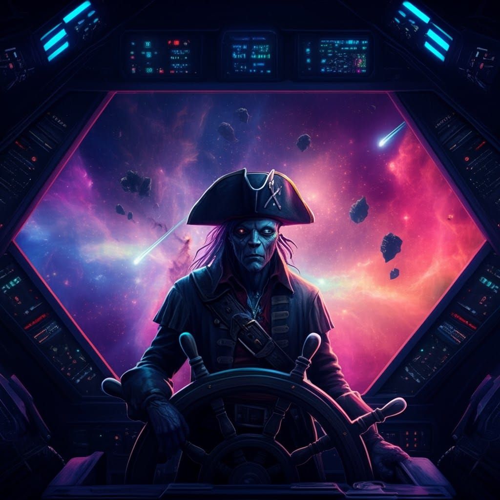Alien Pirate Navigating a Nebula in Sci-Fi Fantasy