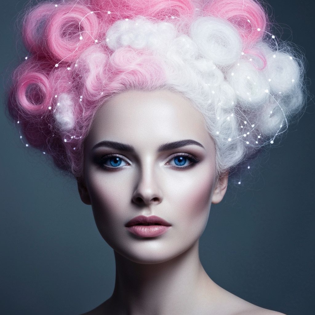 Pink and White Cloud Hairstyle, Painterly Portrait