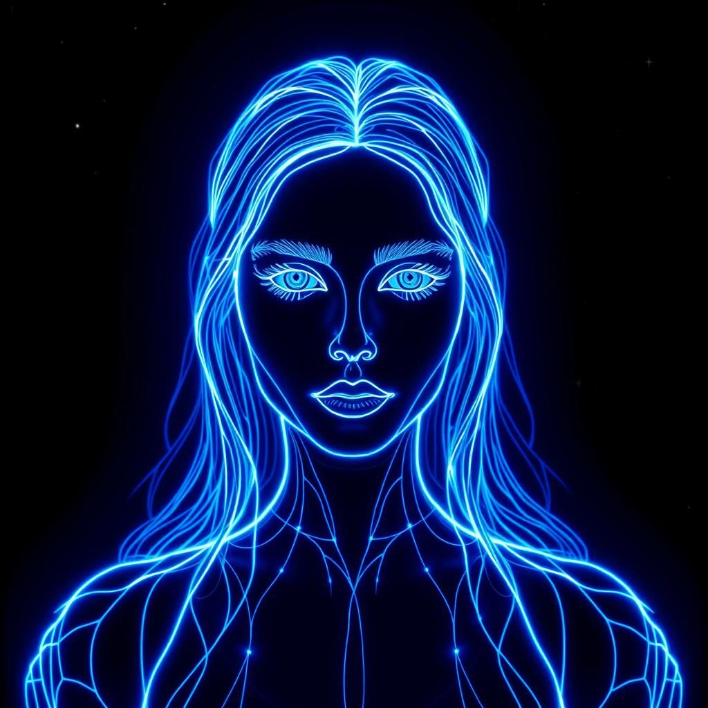 a neon blue lady