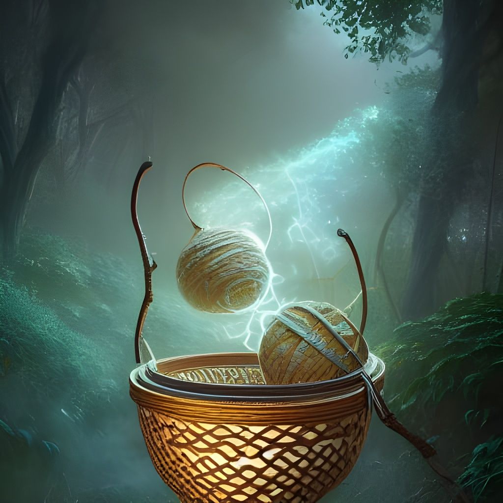 Luminescent Vine Basket: Intricate Fantasy Art