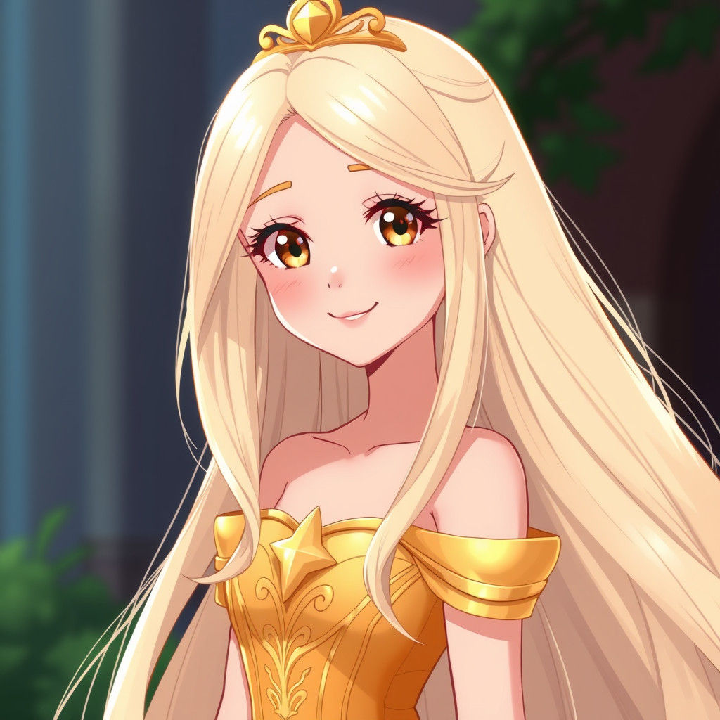 Cute Princess in Golden Gown, Anime Style