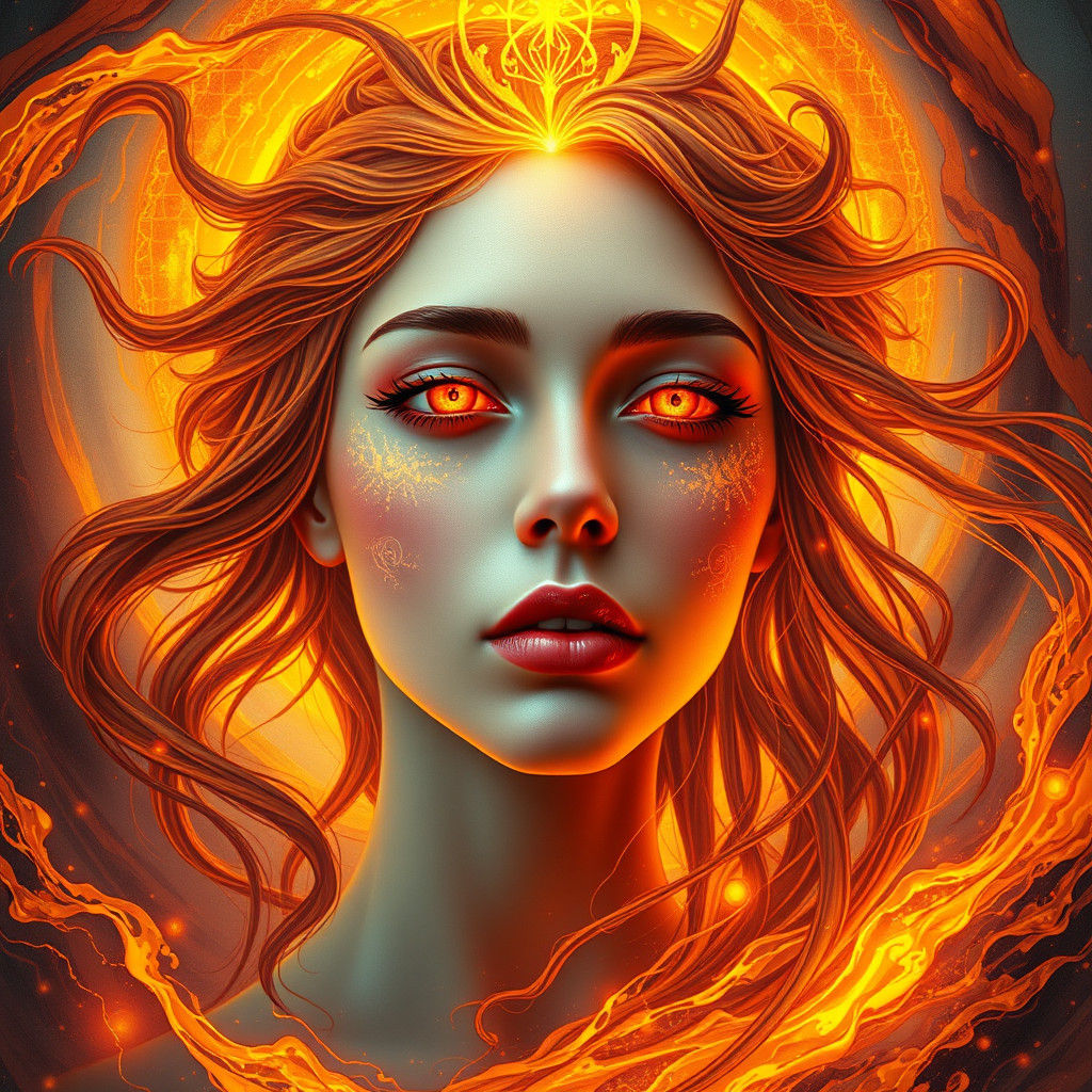 Mystical Woman Portrait with Lava Energy, in Art Nouveau Sty...