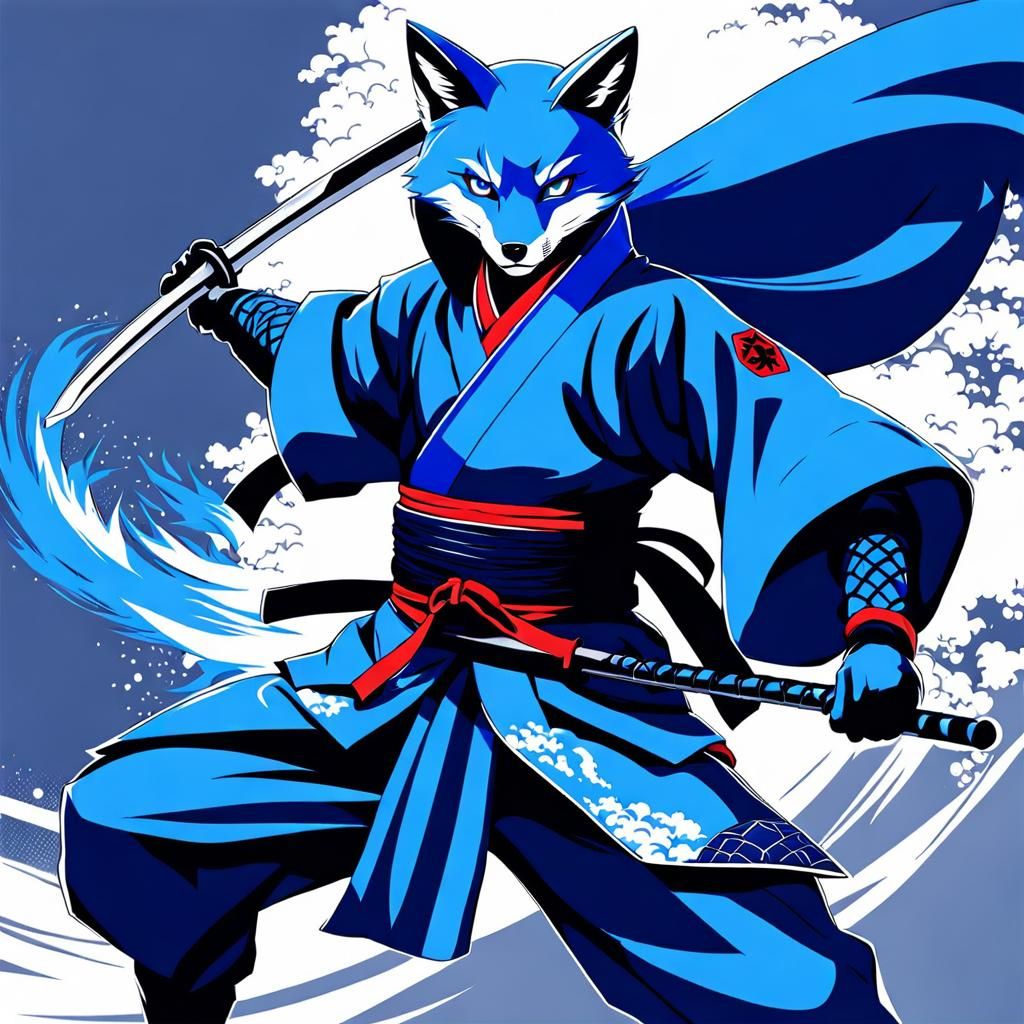 Ninja Fox in Blue Kimono Combat Gear