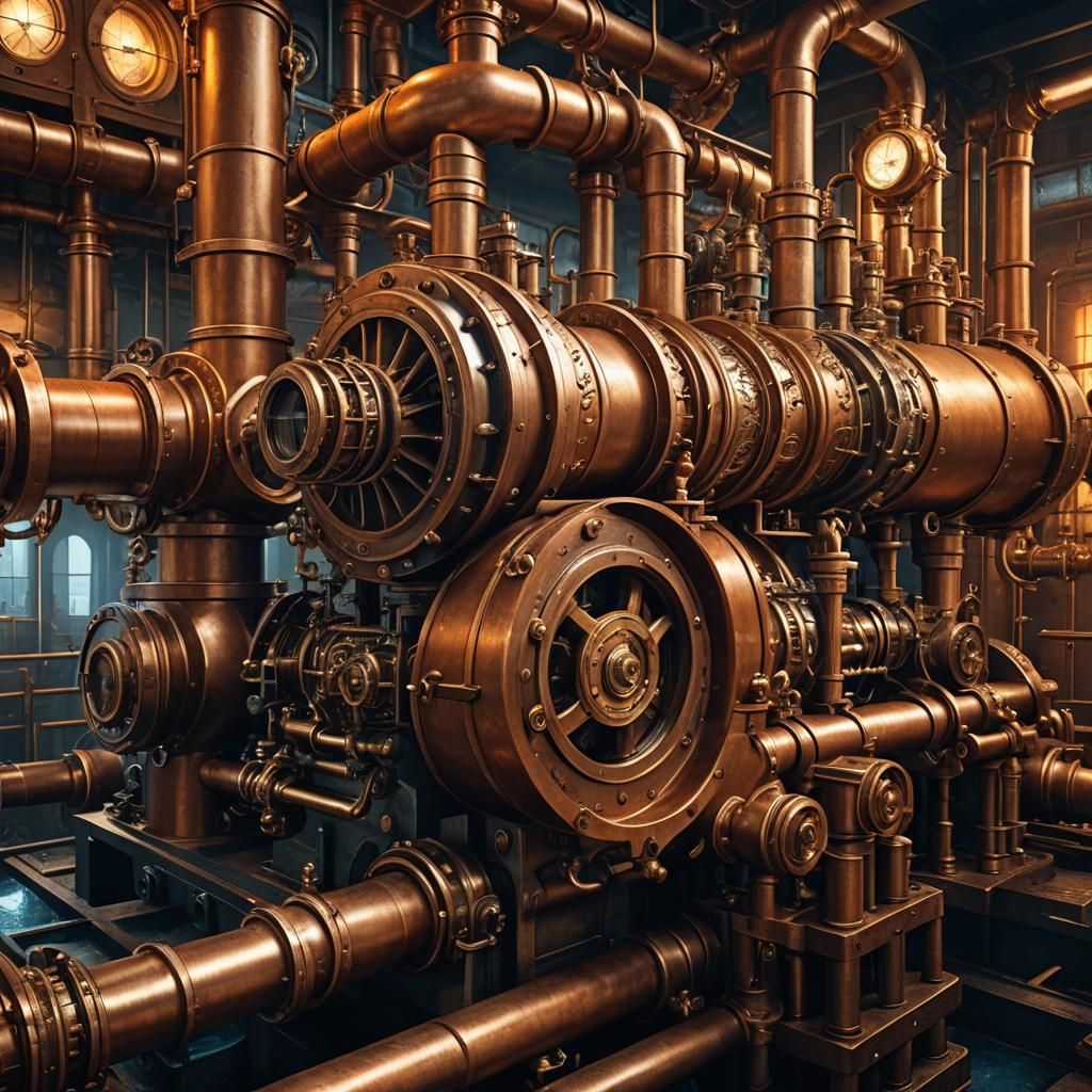 Steampunk Archimedes Screw Pump: Hyperrealistic Scientific I...