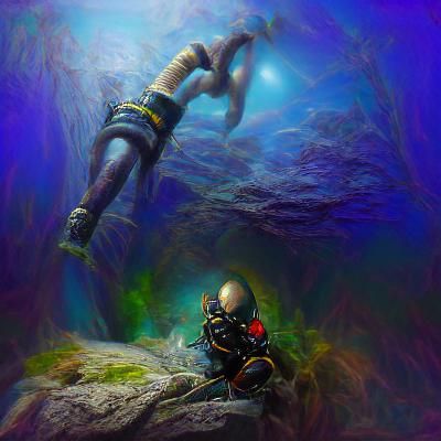 Scuba Diver Silhouetted on Edge of Underwater Abyss