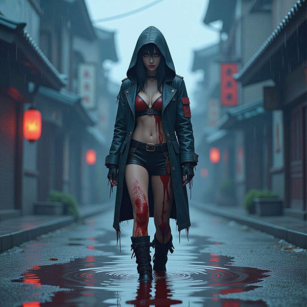 Anime-Inspired 3D Rendering: Blood Bath Concept Art