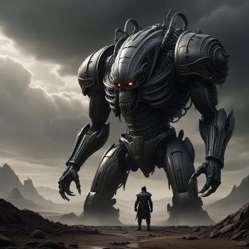 Warrior Faces Colossal Biomechanical Train