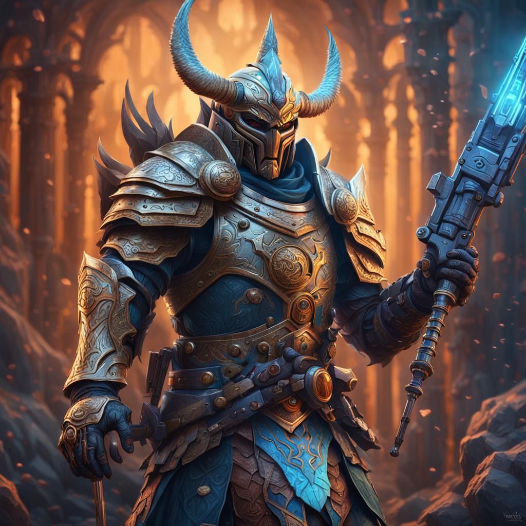 God of Crafting with Magnetic Rifle in Hide Armor