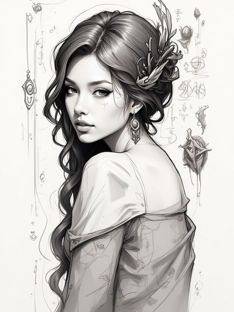 Elegant Pencil Sketch of a Young Woman