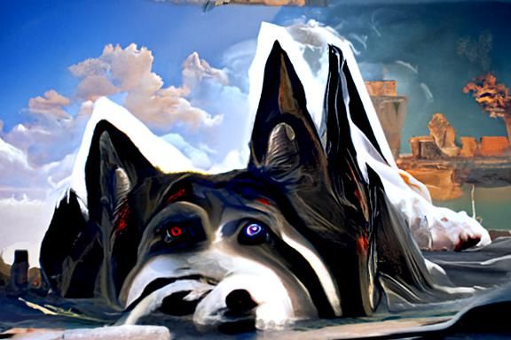 Sinister Husky Dog, 3D Oil Painting