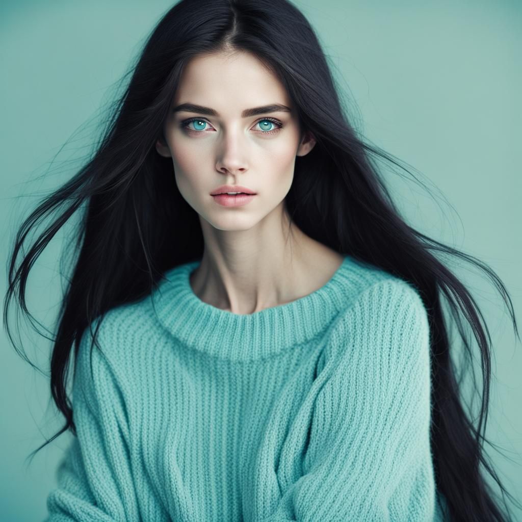 Portrait of a Slender Woman with Turquoise Eyes