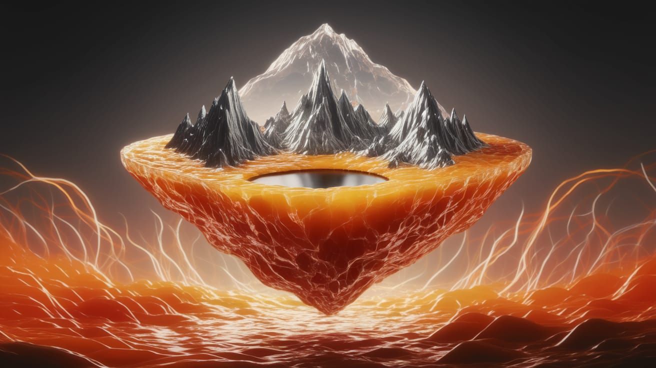 Surreal Ferrofluid Mountains in 4D Tesseract Landscape of Gl...