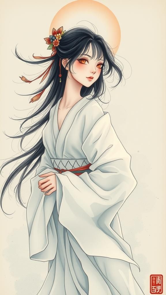 Ethereal Ghost in Oriental Watercolor Style