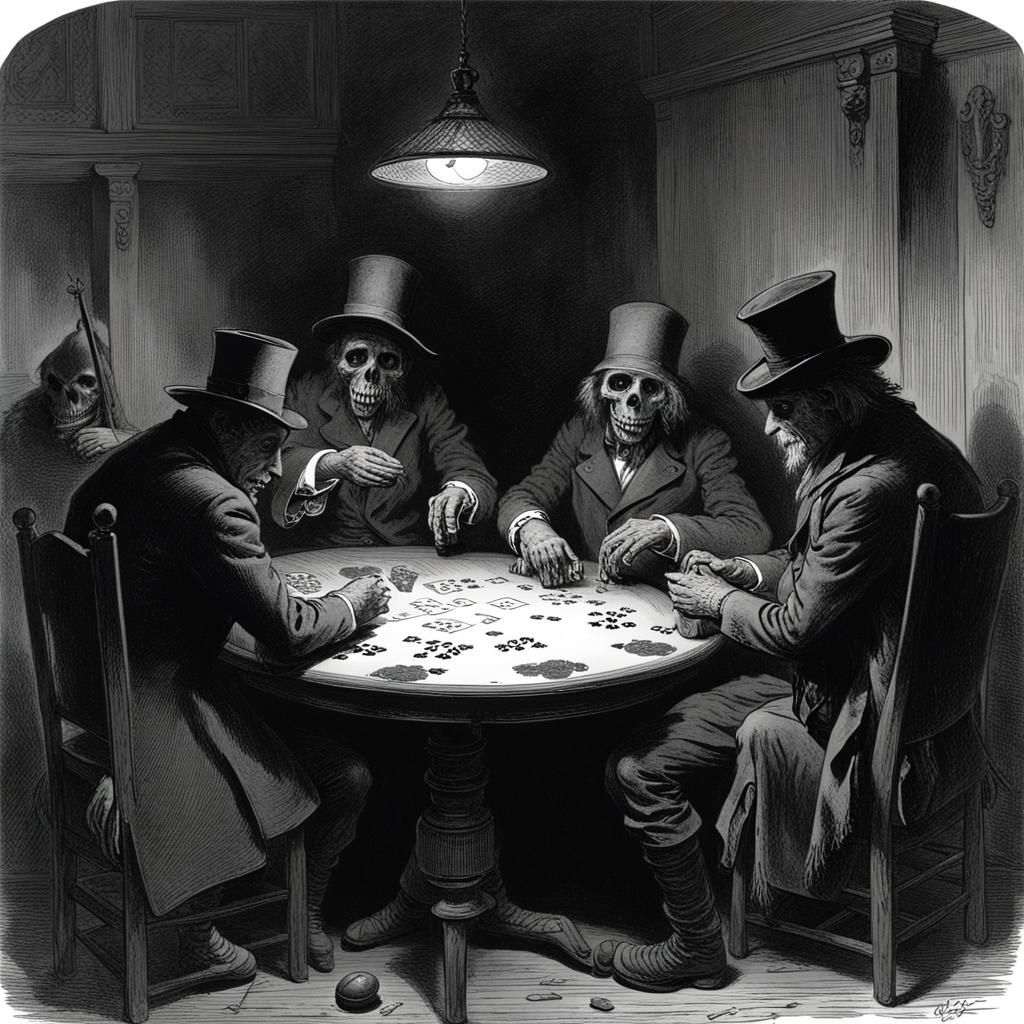 Horror Poker Game in Doré and Rutkowski Style
