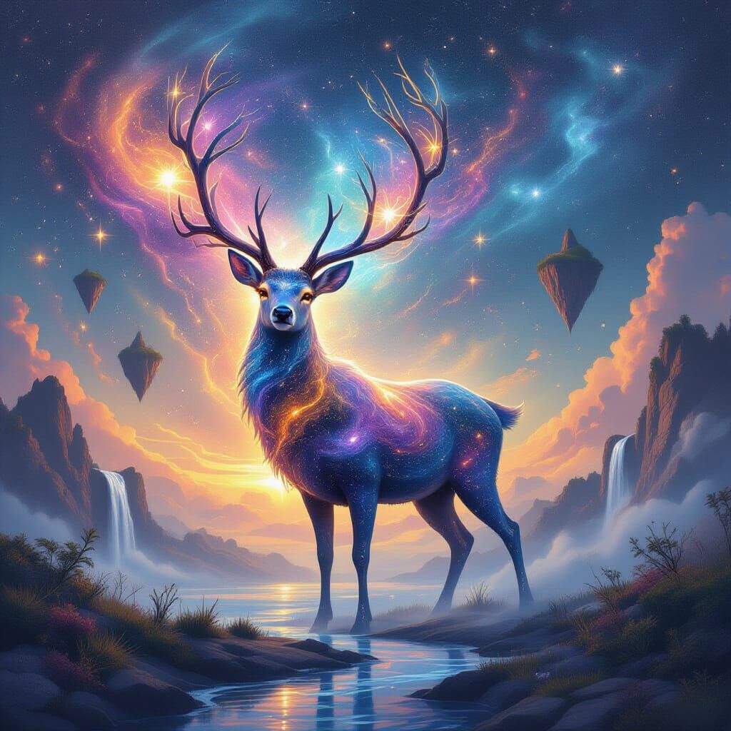 Cosmic Deer Adorned with Glowing Galaxies